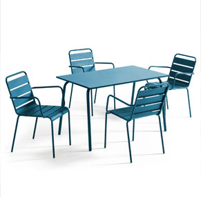 Ensemble table rectangulaire et chaises Collection Palavas Bleu Pacific