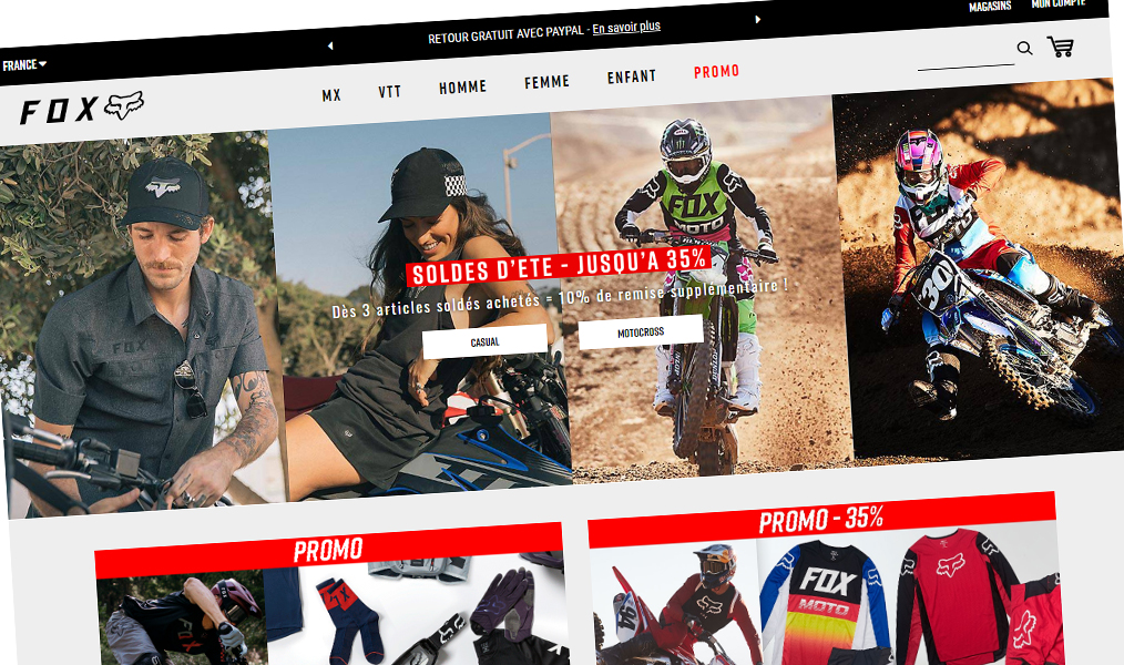 Page d'accueil du site Fox Racing.